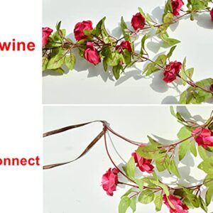 ONLY ART Fake Roses Flowers Vine Plants 2pcs Artificial Flower Hanging Rose Ivy for Mother's Day Wedding Home Hotel Office Party Garden Craft Art Décor (Hot Pink)