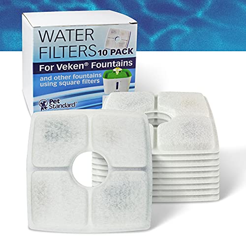 PET STANDARD Replacement Water Filter Compatible with Veken / Wonder Creature, etc... 84oz/2.5L Automatic Pet Fountain, Cat Water Fountain Pack of 10