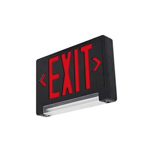 lfi lights | compact combo red exit sign with emergency lights | black housing | all led | adjustable light bar | hardwired with battery backup | ul listed | combolp-r-b-bb