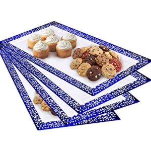 Yumchikel -Plastic Serving Tray & Platter Set (4pk)- Blue & White Lace Rim Disposable Serving Trays & Platters for Food - Weddings, Thanksgiving Parties, Dessert Table, Cupcake Display- 7.5x14 inches