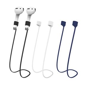 magnetic anti-lost straps for airpods, soft silicone sports lanyard, neck rope cord -(3-pack) wireless headphones anti-lost rope (black white blue)