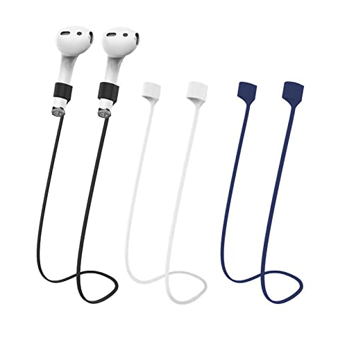 Magnetic Anti-Lost Straps for AirPods, Soft Silicone Sports Lanyard, Neck Rope Cord -(3-Pack) Wireless Headphones Anti-Lost Rope (Black White Blue)