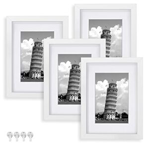nacial picture frames 8x10 set of 4, white photo frame, display 5x7 photo with mat and 8x10 photo without mat, picture frames collage for wall or tabletop