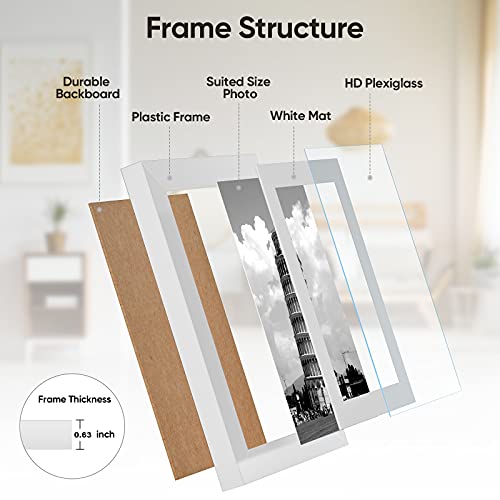 Nacial Picture Frames 8x10 Set of 4, White Photo Frame, Display 5x7 Photo with Mat and 8x10 photo without Mat, Picture Frames Collage for Wall or Tabletop