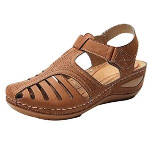 bravetoshop womens wedge sandals, comfort hook and loop summer athletic flat sandals walking shoes (brown,9 us)