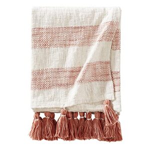brielle home lara striped cotton throw blanket, spice, 50x60