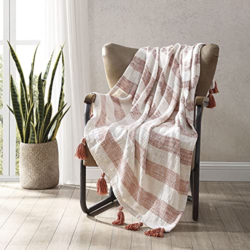Brielle Home Lara Striped Cotton Throw Blanket, Spice, 50x60
