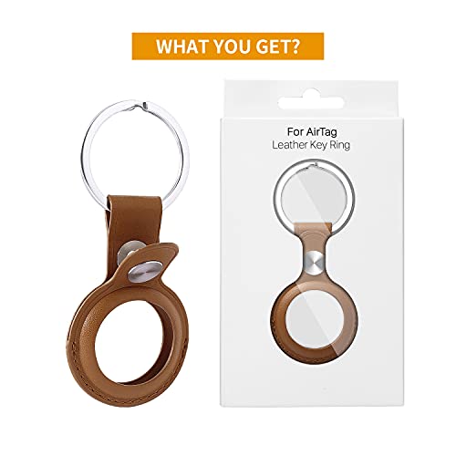 MITAIKO Airtag Holder Leather Keychain Case Accessories - Suitable for Apple AirTags Case with Hanging Buckle Key Ring, Anti-Scratch Protective Gift Keychain, Brown (1-Pack)