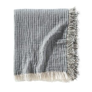 brielle home denver reversible cotton gauze throw blanket, fern/ecru, 50x60