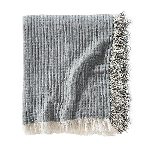 Brielle Home Denver Reversible Cotton Gauze Throw Blanket, Fern/Ecru, 50x60