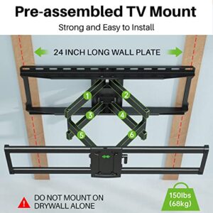 USX MOUNT UL Listed Full Motion TV Wall Mount for 37"-90" TVs, Pre-Assembled TV Mount Fits 16", 24" Wood Studs, Universal with Swivel and Tilt TV Bracket Up to VESA 600x400mm, 150lbs