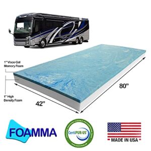 Foamma 2” x 42” x 80” Camper/RV Travel Gel Memory Foam Bunk Mattress Topper, Made in USA, Comfortable, Travel Trailer, CertiPUR-US Certified, Cover Not Included