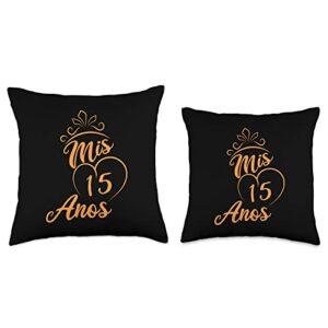 Quinceanera 15th Birthday Apparel Quinceanera Mis 15 Anos 15th Quince Birthday Throw Pillow, 16x16, Multicolor