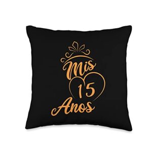 quinceanera 15th birthday apparel quinceanera mis 15 anos 15th quince birthday throw pillow, 16x16, multicolor