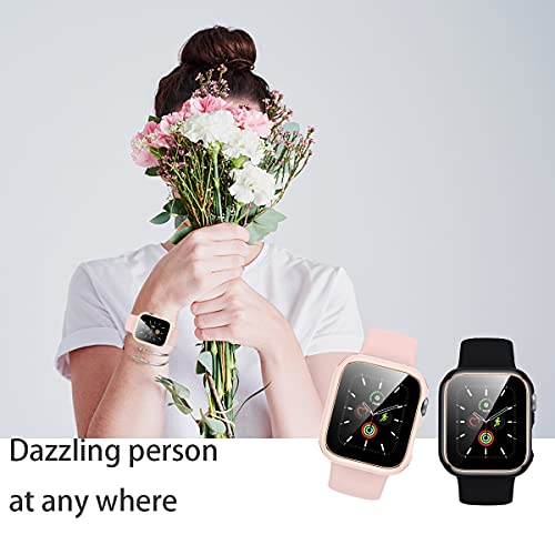 Lovrug 2 Pack Cases Compatible with Apple Watch Case 40mm SE/Series 6/5/4 Built in Tempered Glass Screen Protector Ultra-Thin Bumper Full Coverage iWatch Protective Cover for Women Men (Pink/Black)