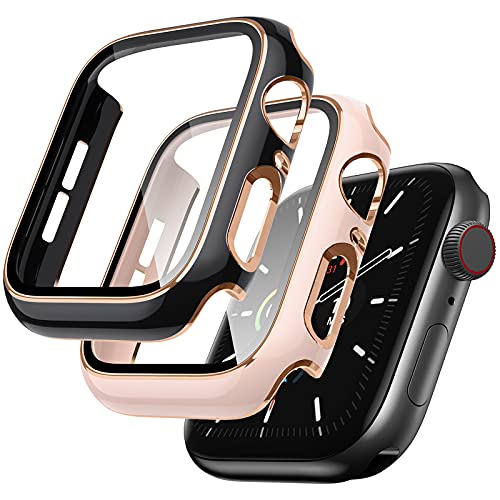 Lovrug 2 Pack Cases Compatible with Apple Watch Case 40mm SE/Series 6/5/4 Built in Tempered Glass Screen Protector Ultra-Thin Bumper Full Coverage iWatch Protective Cover for Women Men (Pink/Black)