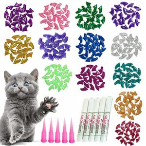 ymccool 100pcs cat nail caps glitter cat claw covers kitten nail caps pet tips with adhesives and applicators small