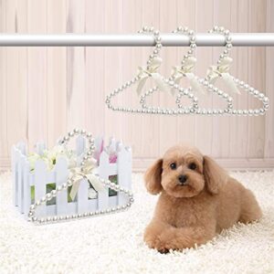 5 Pack Mini Pearl Baby Pets Small Clothes Hangers, Lovely Faux Pearl Beaded Elegant Garment Clothes Hangers with Ribbon Bowknot for Pet Dog Cat Baby Kids Children (White)