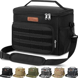 tiblue insulated reusable lunch box for office work school picnic beach, leakproof freezable cooler bag with adjustable shoulder strap (medium, tactical black)