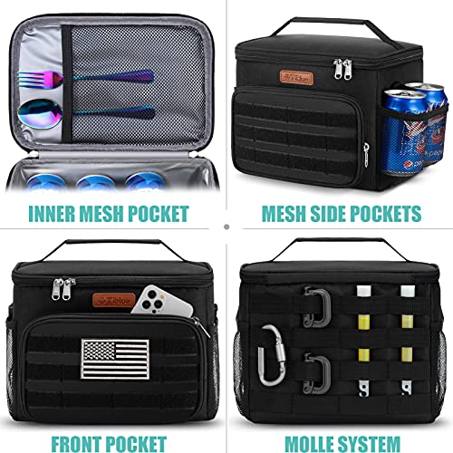 Tiblue Insulated Reusable Lunch Box for Office Work School Picnic Beach, Leakproof Freezable Cooler Bag with Adjustable Shoulder Strap (Medium, Tactical Black)