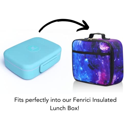 Fenrici Bento Lunch Box For Kids 5 Leakproof Compartments, Microwave and Dishwasher Safe, BPA Free, Food Safe, 60% Wheat Straw, Cool Blue