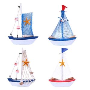 nuobesty 4pcs wooden mini sailboat model miniature sailing boat ships nautical sailboat decorations for nautical beach coastal wedding home ornaments