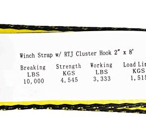 Mytee Products (4 Pack) 2" x 8' Recovery Winch Strap w/RTJ Cluster Hook Towing Truck Wrecker Tie Down