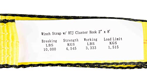 Mytee Products (4 Pack) 2" x 8' Recovery Winch Strap w/RTJ Cluster Hook Towing Truck Wrecker Tie Down