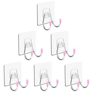 diesisa adhesive hooks wall hooks for hanging 6 pack, double hanger hooks for robe towel coat hooks in bathroom kitchen sticky hooks