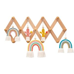 mila millie expandable accordion style mounted wooden wall rack | 13 hooks | versatile coat hangers for nursery bathroom bedroom livingroom kitchenware | natural beech wood pegs