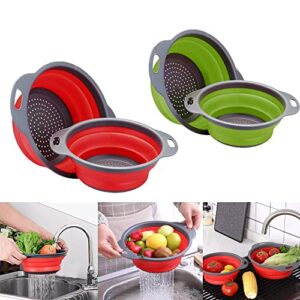 guagll 2 pack foldable funnel basket, portable kitchen silicone drain basket for draining spaghetti vegetables and fruits