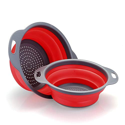 GUAGLL 2 Pack Foldable Funnel Basket, Portable Kitchen Silicone Drain Basket for Draining Spaghetti Vegetables and Fruits