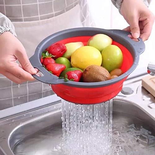 GUAGLL 2 Pack Foldable Funnel Basket, Portable Kitchen Silicone Drain Basket for Draining Spaghetti Vegetables and Fruits