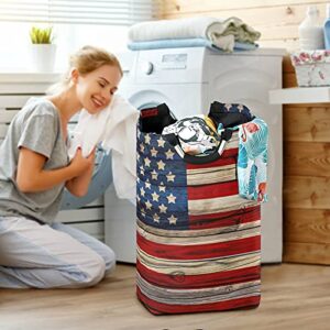 WELLDAY Laundry Hamper with Handle Old Painted American Flag Laundry Baskets Foldable Dirty Clothes Basket Large Storage Laundry Organizer