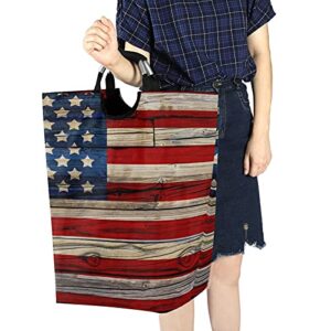 WELLDAY Laundry Hamper with Handle Old Painted American Flag Laundry Baskets Foldable Dirty Clothes Basket Large Storage Laundry Organizer