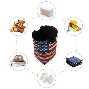 WELLDAY Laundry Hamper with Handle Old Painted American Flag Laundry Baskets Foldable Dirty Clothes Basket Large Storage Laundry Organizer