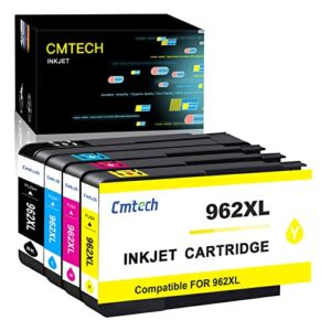 cmtech compatible 962xl ink cartridges replacement for hp 962xl 962 xl work for officejet pro 9015e 9010 9015 9025 9018 9012 9025e 9020 9019 9016 9028 printer（black, cyan, magenta, yellow） 4 pack
