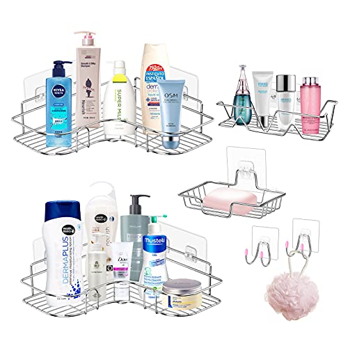 Diesisa Corner Shower Organizer, Stainless Shower Caddy with Adhesive Wall Hooks Shower Shevles Corner for Bathroom, Toilet, Dorm