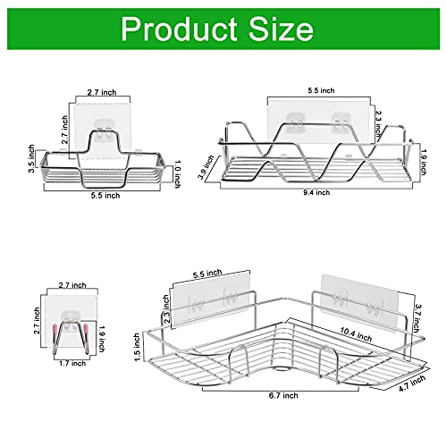 Diesisa Corner Shower Organizer, Stainless Shower Caddy with Adhesive Wall Hooks Shower Shevles Corner for Bathroom, Toilet, Dorm