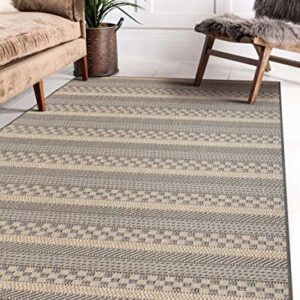 Sherloom Modern Indoor Outdoor Area Rugs 8x10 | Non-Shed - Non-Skid - Washable Rug Runner for Living Room, Dining, Entryway, Patio, Pool Deck | Menzis Collection | Charcoal