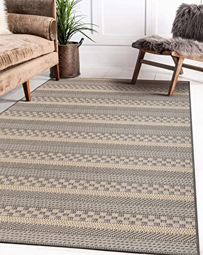 Sherloom Modern Indoor Outdoor Area Rugs 8x10 | Non-Shed - Non-Skid - Washable Rug Runner for Living Room, Dining, Entryway, Patio, Pool Deck | Menzis Collection | Charcoal