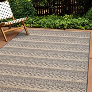 Sherloom Modern Indoor Outdoor Area Rugs 8x10 | Non-Shed - Non-Skid - Washable Rug Runner for Living Room, Dining, Entryway, Patio, Pool Deck | Menzis Collection | Charcoal