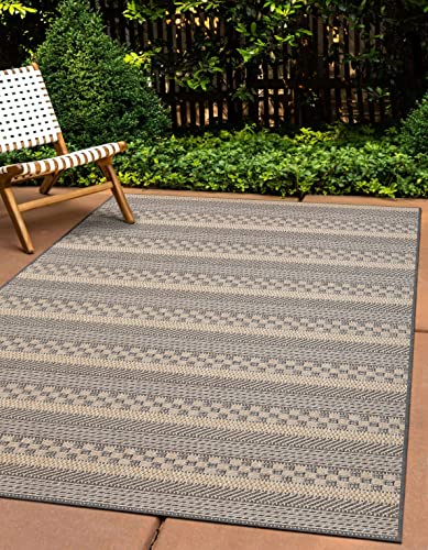 Sherloom Modern Indoor Outdoor Area Rugs 8x10 | Non-Shed - Non-Skid - Washable Rug Runner for Living Room, Dining, Entryway, Patio, Pool Deck | Menzis Collection | Charcoal