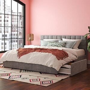 cosmoliving by cosmopolitan serena upholstered bed with drawers, bedroom storage, king, light gray velvet