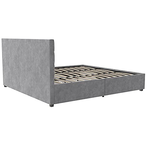 CosmoLiving by Cosmopolitan Serena Upholstered Bed with Drawers, Bedroom Storage, King, Light Gray Velvet