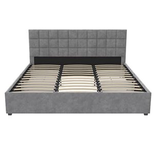 CosmoLiving by Cosmopolitan Serena Upholstered Bed with Drawers, Bedroom Storage, King, Light Gray Velvet