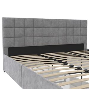 CosmoLiving by Cosmopolitan Serena Upholstered Bed with Drawers, Bedroom Storage, King, Light Gray Velvet