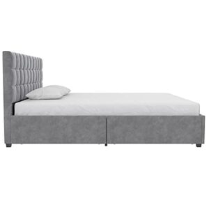 CosmoLiving by Cosmopolitan Serena Upholstered Bed with Drawers, Bedroom Storage, King, Light Gray Velvet