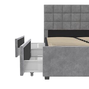 CosmoLiving by Cosmopolitan Serena Upholstered Bed with Drawers, Bedroom Storage, King, Light Gray Velvet