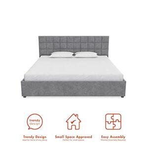 CosmoLiving by Cosmopolitan Serena Upholstered Bed with Drawers, Bedroom Storage, King, Light Gray Velvet